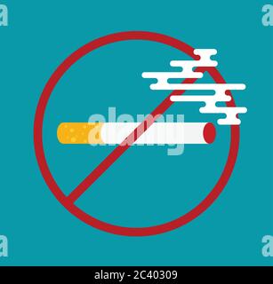 Flat colored illustration with prohibition of Smoking nicotine cigarettes Stock Vector