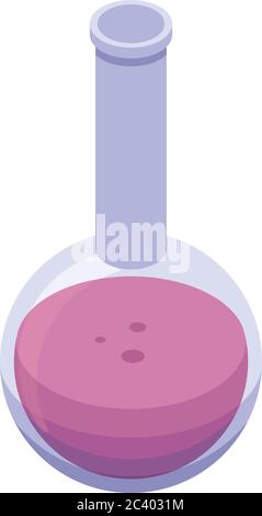 Red chemical flask icon, isometric style Stock Vector