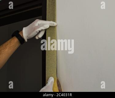 Paper shell mounting to protect the door frame Stock Photo