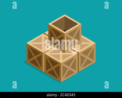 Flat vector isometric wood box Stock Vector