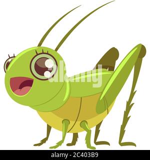 Cute grasshopper vector cartoon character isolated on white background. Stock Vector