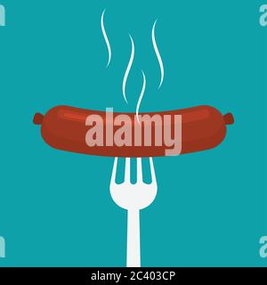 Flat vector sausage on a fork Stock Vector