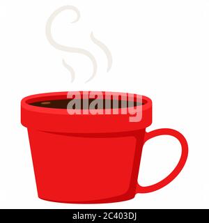 Red cup of hot coffee vector cartoon flat illustration isolated on a white background. Stock Vector