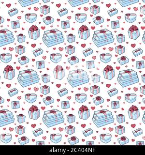 Vector seamless pattern. Gift box collection with bows and ribbons Stock Vector