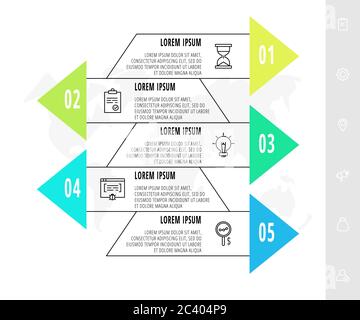 Infographics with 5 elements with arrows. Vector concept of five business options to choose from. Modern design for flowchart, timeline, web, graph Stock Vector