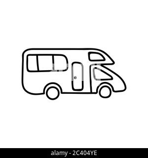 Motorhome outline hand drawn icon isolated on white background. Vector illustration. Stock Vector