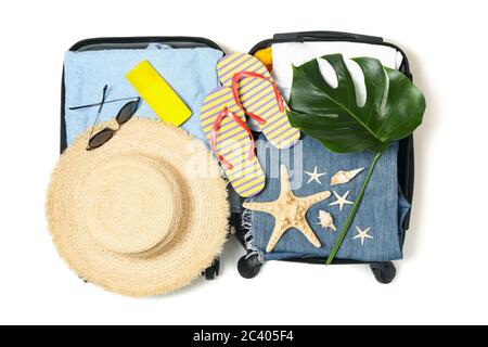 Composition with travel accessories isolated on white background Stock Photo