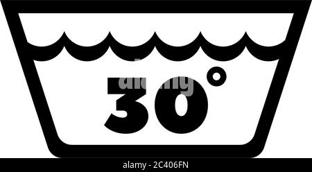 Delicate Gentle Thirty Degrees Washing Laundry. Flat Vector Icon illustration. Simple black symbol on white background. Delicate Washing Laundry sign Stock Vector