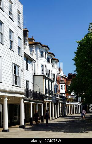 View along The Pantiles historic pedestrian street in summer, Royal Tunbridge Wells, Kent, England Stock Photo