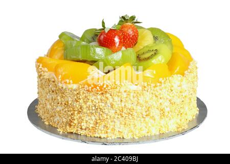 Home Baked Fruits Cake on White Background Stock Photo