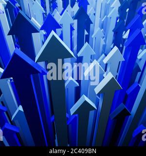 3d render: Blue arrows pointing up. Concept for success leadership wealth growth Stock Photo