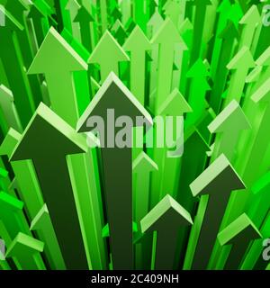 3d render: Green arrows pointing up. Concept for success leadership wealth growth Stock Photo