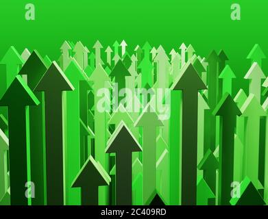 3d render: Green arrows pointing up. Concept for success leadership wealth growth Stock Photo