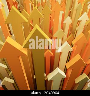 3d render: Orange brown arrows pointing up. Concept for success leadership wealth growth Stock Photo