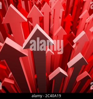 3d render: Red arrows pointing up. Concept for success leadership wealth growth Stock Photo