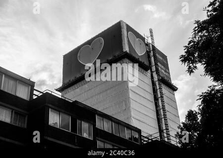 NORTH KENSINGTON/LONDON - JULY 18 2019: Grenfell Tower pictured just over two years after the devasting fire  that killed 72 people and injured dozens Stock Photo