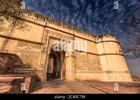 Jodhpur fort sunrise shot near main gate entrance, India. Stock Photo