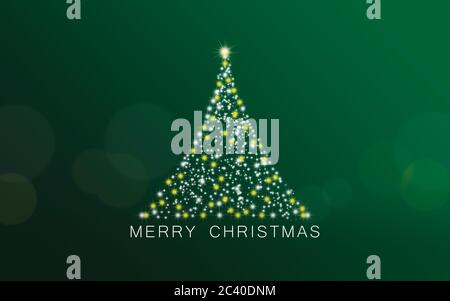 Abstract Christmas tree with star lights on a green background. Stock Photo