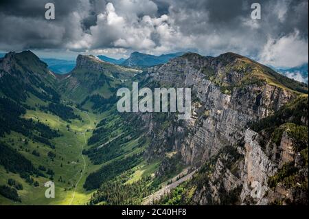 Justistal with Burgfeldstand, Gemmenalphorn and Sichle in the Bernese Alps Stock Photo