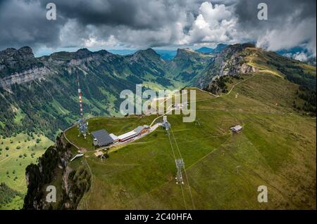 aerial view of Niederhorn and Justistal in Berner Oberland seen from a helicopter Stock Photo