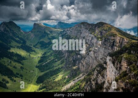 Justistal with Burgfeldstand, Gemmenalphorn and Sichle in the Bernese Alps Stock Photo