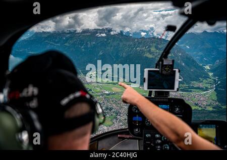flying over Interlaken by Helicopter Stock Photo