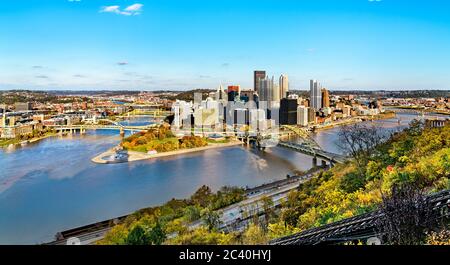 Panorama of Downtown Pittsburgh, known as the Golden Triangle. Pennsylvania, USA Stock Photo