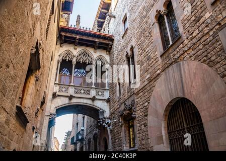 Barrio Gótico, Spanish for 'Gothic Quarter,' is one of the oldest and most beautiful districts in Barcelona, Spain Stock Photo