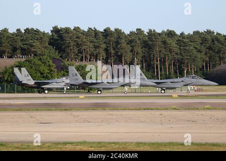 48th FW F-15Es returning to Lakenheath following overhaul in the US. Stock Photo