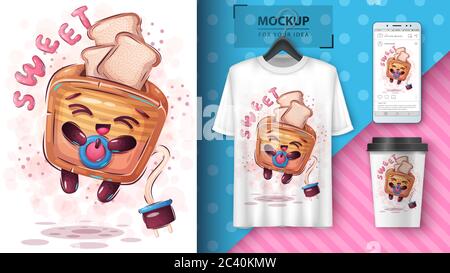 Sweet toaster - poster and merchandising. Stock Vector