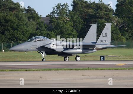 48th FW F-15Es returning to Lakenheath following overhaul in the US. Stock Photo