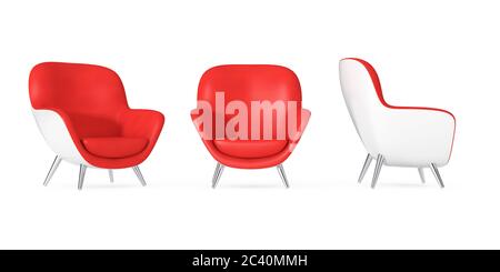 Red Modern Leather Oval Shape Relax Chair on a white background. 3d Rendering Stock Photo