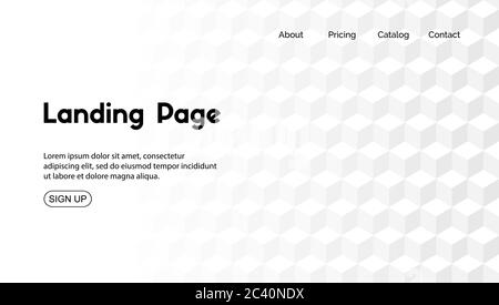 White landing page minimal template. Vector abstract background with 3d cubes Stock Vector