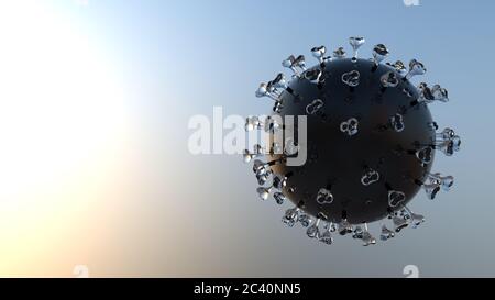 Covid-19 coronavirus molecules under the microscope. Banner with copy space. 3D Rendering Stock Photo