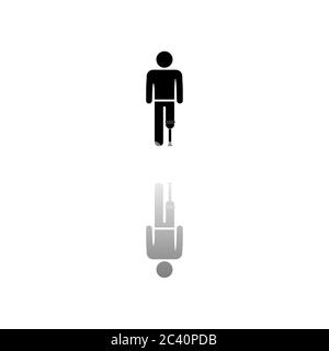 Person with foot prosthesis. Black symbol on white background. Simple illustration. Flat Vector Icon. Mirror Reflection Shadow. Can be used in logo, w Stock Vector