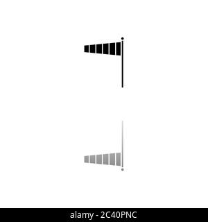 Wind sock. Black symbol on white background. Simple illustration. Flat Vector Icon. Mirror Reflection Shadow. Can be used in logo, web, mobile and UI Stock Vector