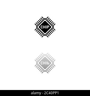 Chip. Black symbol on white background. Simple illustration. Flat Vector Icon. Mirror Reflection Shadow. Can be used in logo, web, mobile and UI UX pr Stock Vector