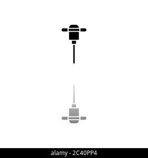 Jackhammer. Black symbol on white background. Simple illustration. Flat Vector Icon. Mirror Reflection Shadow. Can be used in logo, web, mobile and UI Stock Vector