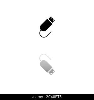 Usb plug. Black symbol on white background. Simple illustration. Flat Vector Icon. Mirror Reflection Shadow. Can be used in logo, web, mobile and UI U Stock Vector
