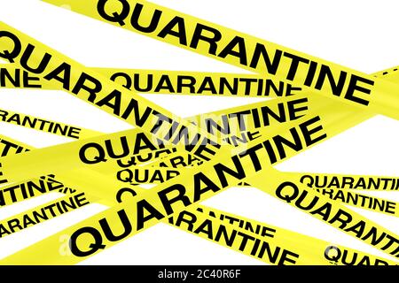 Quarantine Yellow Tape Strips on a white background. 3d Rendering Stock Photo