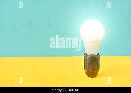 luminous led lamp in an electric socket. energy conservation concept Stock Photo