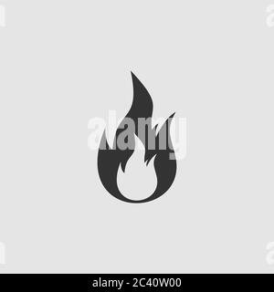 Flame gas fire icon flat. Black pictogram on grey background. Vector illustration symbol Stock Vector