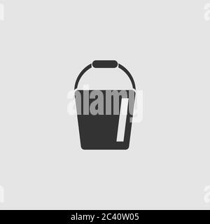 Bucket icon flat. Black pictogram on grey background. Vector illustration symbol Stock Vector