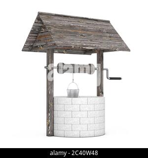 Stone and Wood Water Well on a white background. 3d Rendering Stock Photo