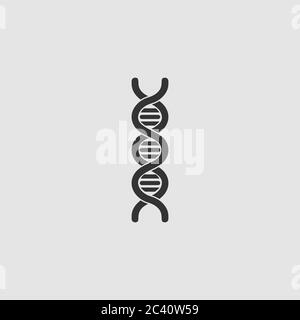 Vector DNA icon flat. Black pictogram on grey background. Vector illustration symbol Stock Vector