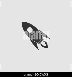 Rocket icon flat. Black pictogram on grey background. Vector illustration symbol Stock Vector