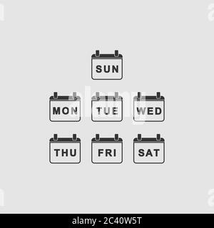 Every Day Week Calendar icon flat. Black pictogram on grey background. Vector illustration symbol Stock Vector