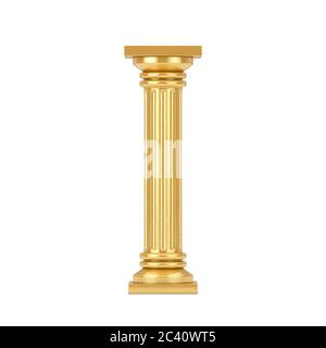 Golden Classic Greek Column Pedestal on a white background. 3d Rendering Stock Photo