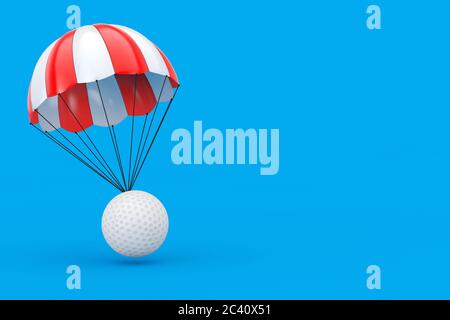 Red and White Parachute with White Golf Ball on a blue background. 3d Rendering Stock Photo