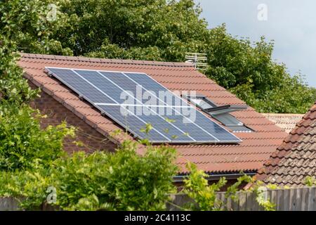 Bristol-May-2020-England-a close up view of solar pannels on a roof of a home in Bristol Stock Photo